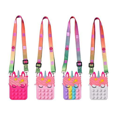 4 Packs Unicorn Purses Fashion Fidgets Fashion Pop Purse Push Bubbles Fidget Toy Rainbow Unicorn Purse Wallet Ladies Bag Silica