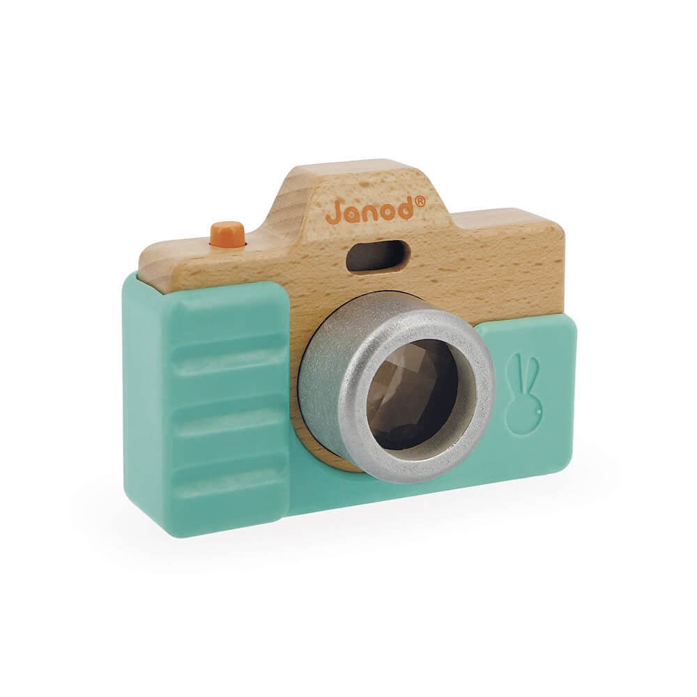 Janod - Early-Learning Camera - Wooden Pretend Play Toy - Sound And Light Effects - Sense Stimulation And Motor Skills - Silicone Shell - Water-Based Paint - From 18 Months + J05381, Brown