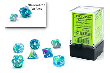 Chessex Dice Set - 10mm Festive Waterlily/White Polyhedral Dice Set - Dungeons and Dragons D&D DND TTRPG Dice - Includes 7 Dice