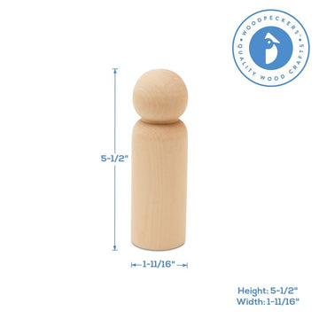 Large Wooden Peg Dolls 5-1/2 Inch, Pack Of 5 Unfinished Jumbo Dad Peg Doll Figures For Peg People Crafts, By Woodpeckers