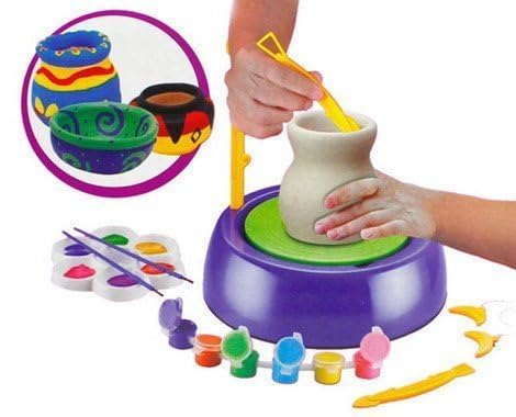 Sarasi Diy Pottery Wheel Clay Pot Making Machine Set  Educational Craft Toy With Colors And Stencils, Multicolor Gift For Kids 