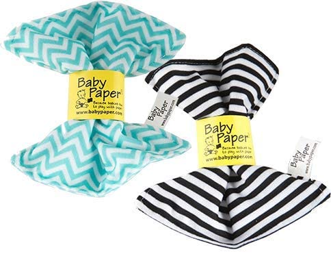 Baby Paper Crinkly Sensory Toys - 2 Pack, Black & White Stripe, Turquoise Zig Zag, Paper Material