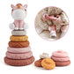 Nueplay 7 Pcs Stacking & Nesting Baby Toys, Squeeze Teething Baby Toys And Building Circle With Pink Horse Figure, Newborn Essentials For 6 12 18 Months Baby Toddler Girls