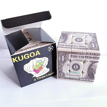 Kugoa Speed Cube 3x3 Magic Cube Puzzle, ABS Material, 5.6cm Size, One-Dollar Notes Facade Design, Ideal for Teens and Adults