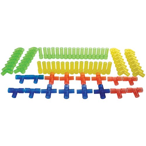 Constructive Playthings - Jtm-60 80 Pc. Translucent Pipe Builders Only For 3D Structures And Light Table Use With 2 3/4' L. Straight Tubes, Elbow Tubes And'T' Tubes For Ages 3 Years And Up