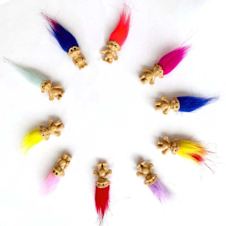 Yintlilocn 20Pcs Mini Troll Dolls, Pvc Vintage Trolls Lucky Doll Mini Action Figures 1.2' Cake Toppers Chromatic Adorable Cute Little Guys Collection, School Project, Arts Crafts, Party Favors
