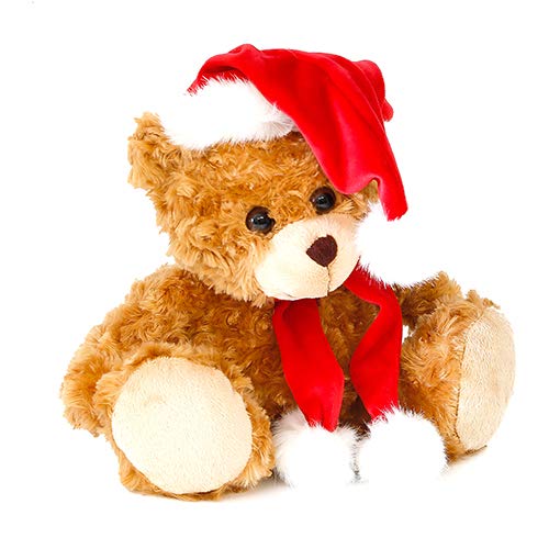 Plushland Plush Santa Teddy Bear - Soft 6" Xmas Mocha Stuffed Animal, Holiday Toy Gift for Kids
