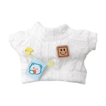 Niannyyhouse 10Cm Plush Doll Clothes Cartoon Pattern Knit Sweater Dolls Accessories Dress Up (White)