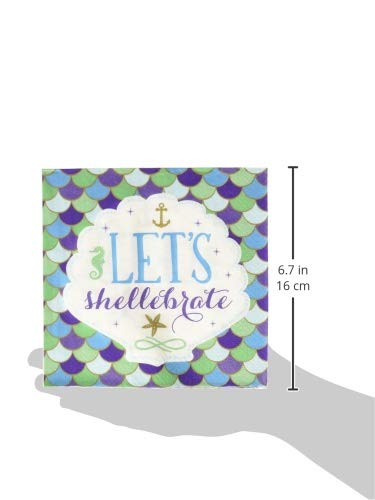 amscan 511975 Luncheon Napkins | Mermaid Wishes Collection | 6.5 x 6.5 | 16 pcs | Birthday, Multicolor