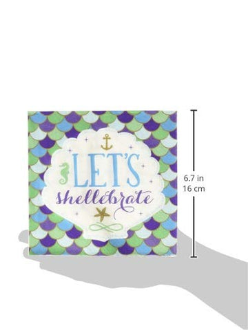 amscan 511975 Luncheon Napkins | Mermaid Wishes Collection | 6.5 x 6.5 | 16 pcs | Birthday, Multicolor
