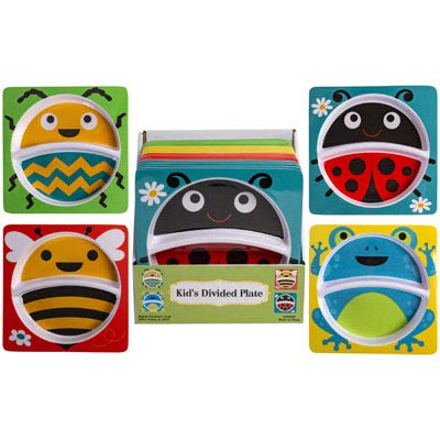 Regent Kids Divided Plates 4 cute designs, Lady Bug, Bumble Bee, Happy Bug and a Happy Frog Colorful and Fun