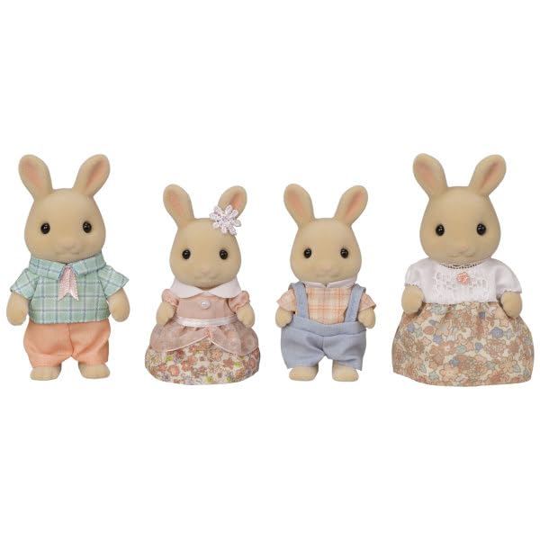 Calico Critters Milk Rabbit Family - Set of 4 Collectible Doll Figures, Plastic, Multicolor, Ages 3+ - Model CC2075