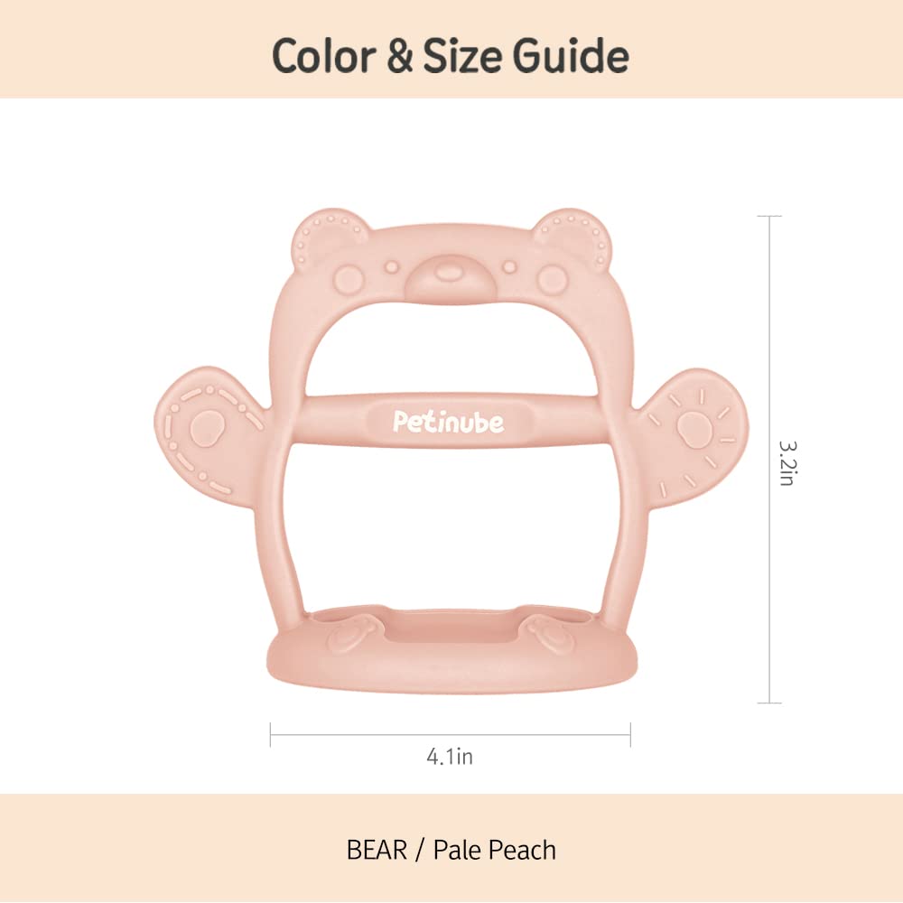 PETINUBE Anti-Dropping Silicone Baby Wrist Teether, 1 Count, Bear-Pale Peach, PVC Material, For Infants 3+ Months