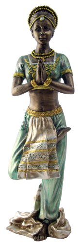 Top Collection Yoga Tree Pose Statue With Yoga Instructions 10-Inch Hand Painted Figurine With Color Accents - Bronze Finish Look