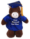 Plushland Plush Stuffed Animal Toys 12 Inches Present Gifts for Graduation Day  Personalized Text  Name or Your School Logo on Gown  Best for Any Grad School Kids (Graduation Horse Blue Gown)