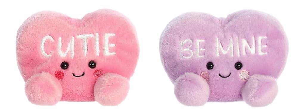 Aurora Valentine Candy Heart Palm Pals 5'' Plush 2 Pc Bundle, Be Mine And Cutie