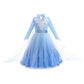 Sototoo Elsa Costume Long Sleeves Princess Dress Queen White Costume Cosplay Dress Up With Accessories Halloween (Sky Blue,2-3Ye