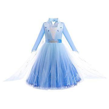 Sototoo Elsa Costume Long Sleeves Princess Dress Queen White Costume Cosplay Dress Up With Accessories Halloween (Sky Blue,2-3Ye