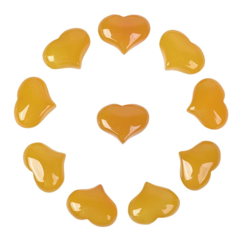 Yellow Agate Gemstone Healing Crystal 1 Inch Mini Puffy Heart Pocket Stone Iron Gift Box (Pack Of 10)