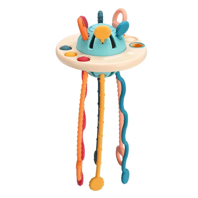 Style Keepers Silicone Pull String Toddler Toys With Poppit Fidget, Multi Sensory Baby Activity Flying Disc, Development Learnin