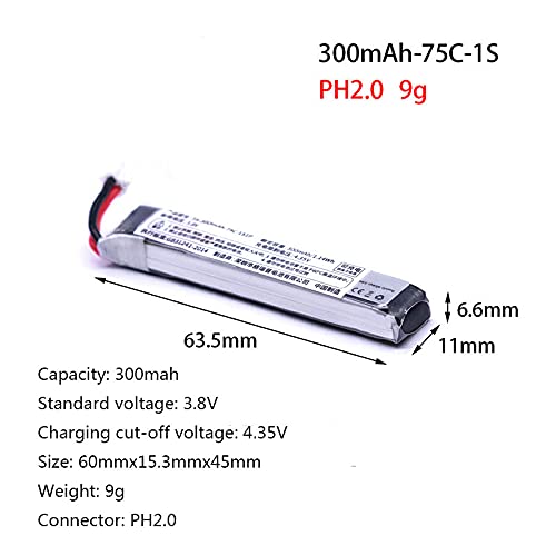 SoloGood 5pcs 300mAh 1S Lipo Battery 3.8V 75C with PH2.0 Connector for FPV Tiny Whoop Brushless Drone