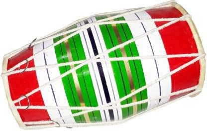 Wooden Musical Instrument Baby Dholak Drum Rope & Ring With Cover Design22 (Multicolor)