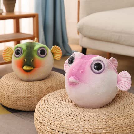 ZHONGXIN MADE Cute Pufferfish Plush - Soft 10inch Pink Stuffed Animal, Polyester, Lifelike Design, Perfect Gift for Kids