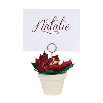 Department 56 Snowbabies Classics Poinsettia Pot Place Card Holder Figurine, 3 Inch