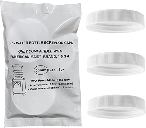 SANITRO Threaded Screw-On Caps for 3 & 5 Gallon Water Bottles, 53mm, White, Glass, 3 Pack