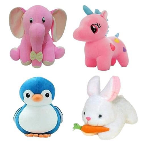 Future Shop Pack Of 4 (Appu, Unicorn, Rabbit & Penguien) Elegant Soft Plush Toy For Babies, Great Birthday Gift For Girls  30 C