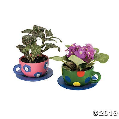 Fun Express DIY Teacup Planter with Saucer - Makes 6 - Ceramic Crafts and Kids Do it Yourself Projects