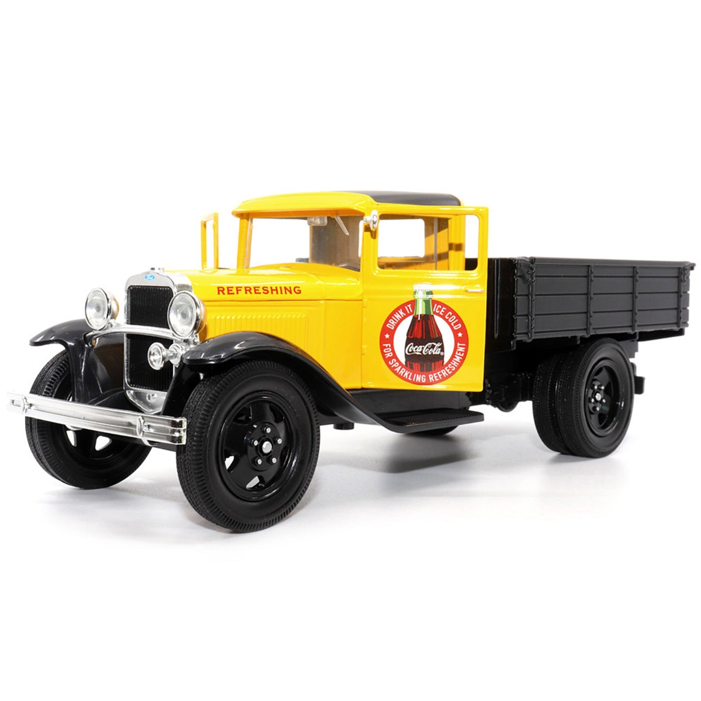 1931 Ford Model AA Pickup Truck Yellow and Black ''Drink it Ice Cold for Sparkling Refreshment - Coca-Cola'' 1/24 Diecast Model