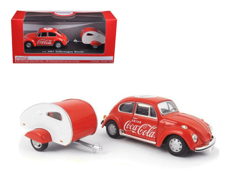 1967 Volkswagen Beetle Coca Cola with Teardrop Trailer 1/43 Diecast Model Car by Motorcity Classics