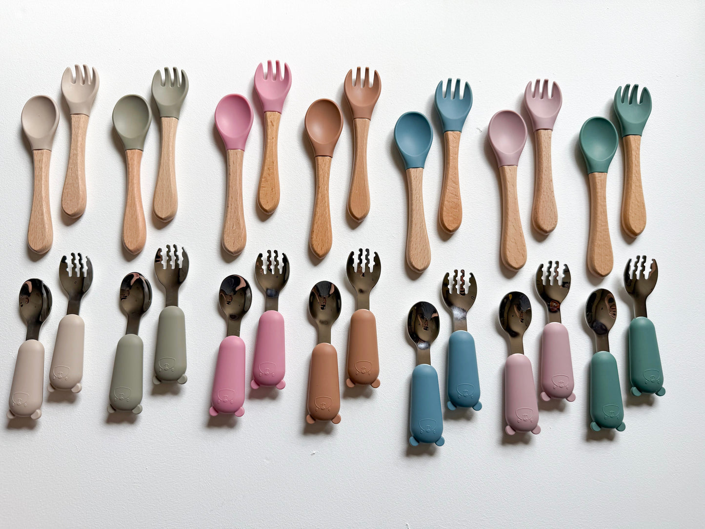 Silicone and Wooden Spoon & Fork Set
