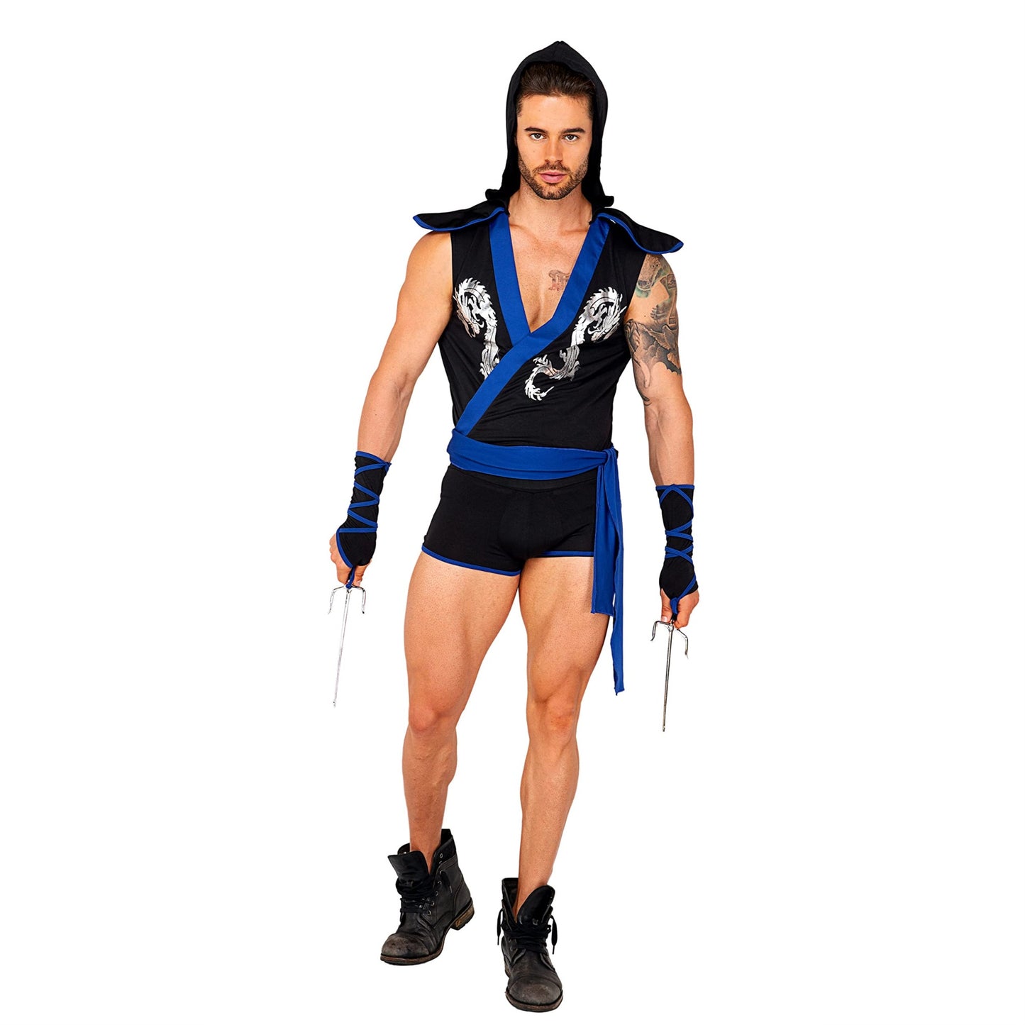 Roma Costume Men'S 3Pc Ninja Warrior Costume, Black/Blue, Large