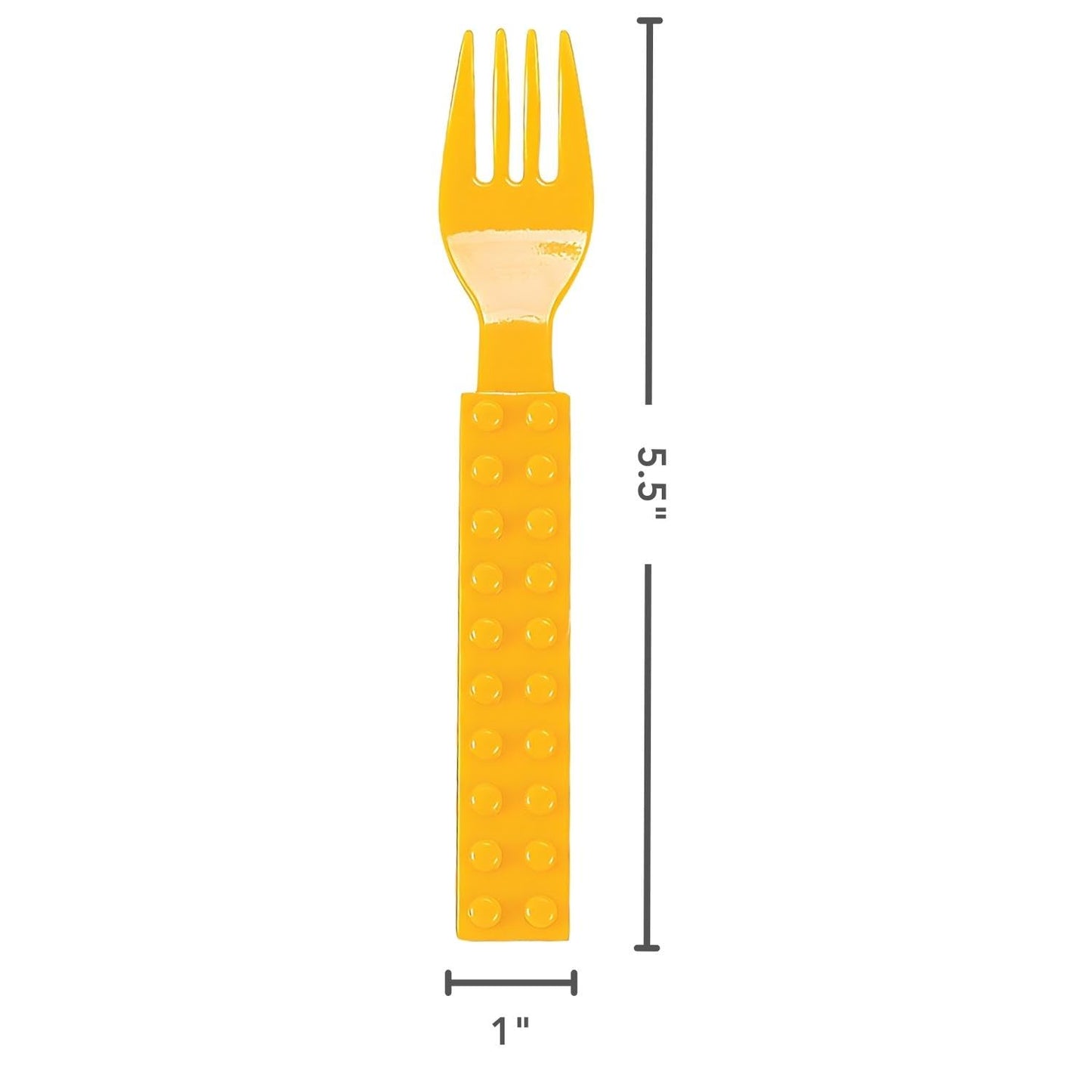 Fun Express Brick Party Fork & Spoon Utensils Set - 16 Pieces, Plastic Silverware for Building Block Birthday Parties