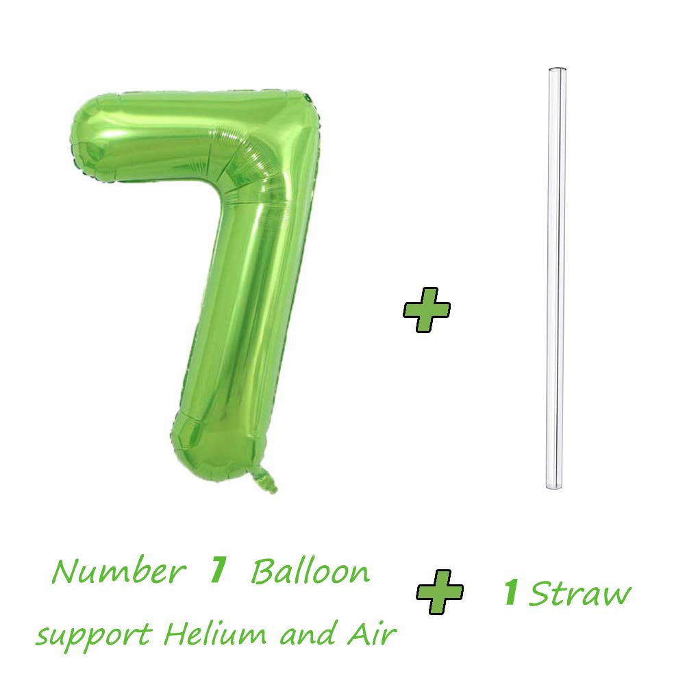Tellpet Number 7 Balloon, Foil Number Mylar 7Th Birthday Baloonn For Kids Boys Girls, Green, 40 Inch