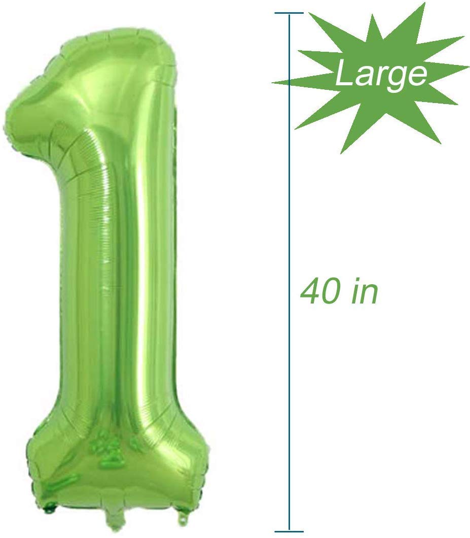Tellpet Birthday Number Balloons, Number 1 Balloon, Green Foil Mylar Balloons, 40 Inch