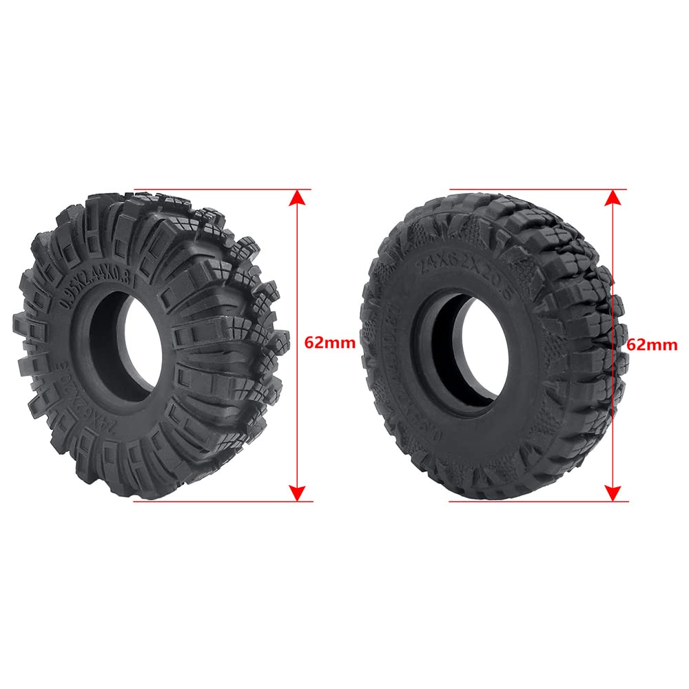 RCLIONS 4PCS Rubber Micro 1'' RC Wheel Tires 62mm for 1/24th Axial SCX24 Deadbolt,C10,JLU CRC,Bronco RC Crawler Truck Car (B Sty