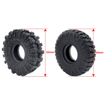 RCLIONS 4PCS Rubber Micro 1'' RC Wheel Tires 62mm for 1/24th Axial SCX24 Deadbolt,C10,JLU CRC,Bronco RC Crawler Truck Car (B Sty