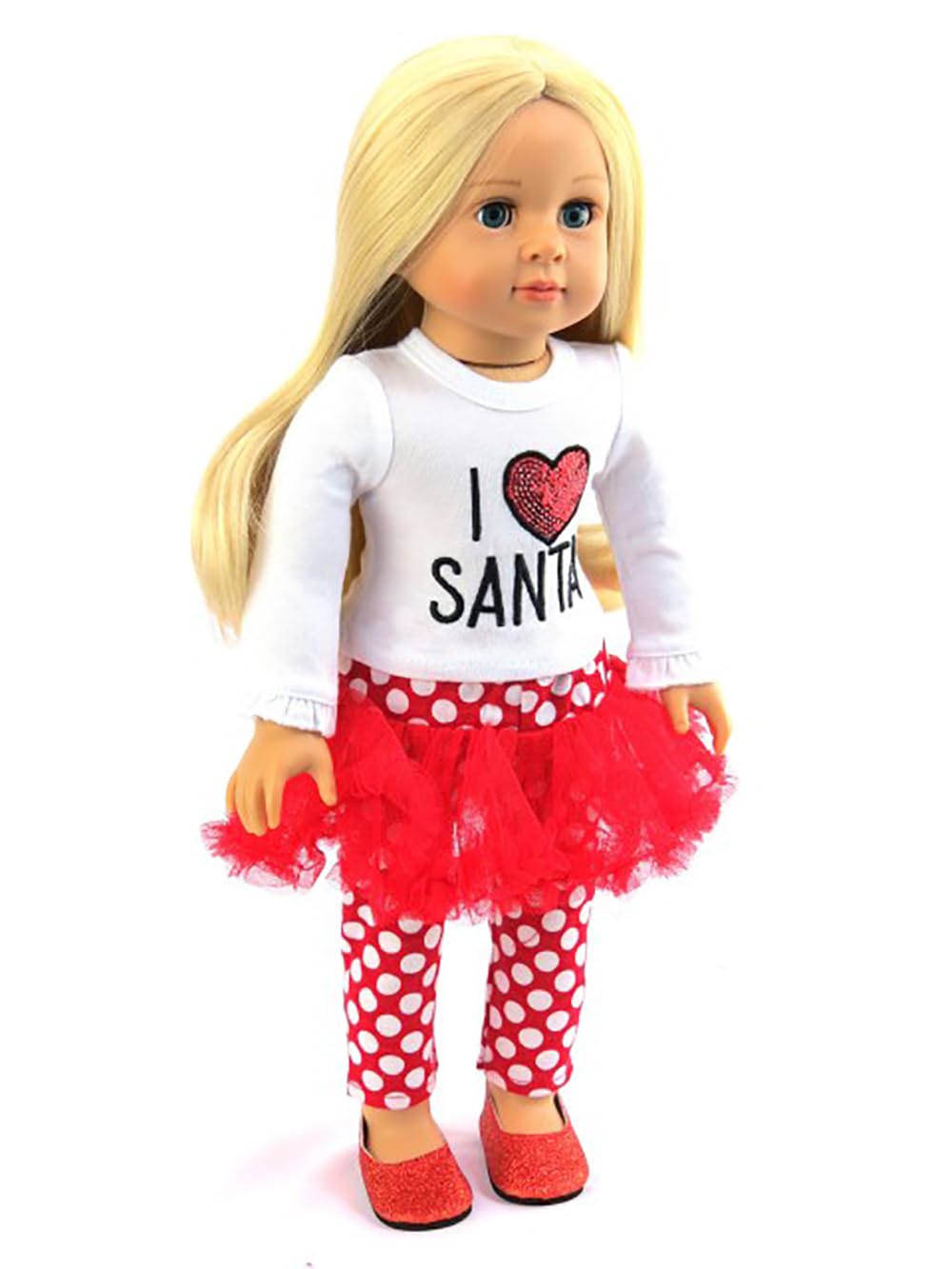 American Fashion World 'I Love Santa' Christmas Outfit for 18-Inch Dolls | enhanced Quality & Trendy Design | Dolls Clothes | Outfit Fashions for Dolls for Popular Brands