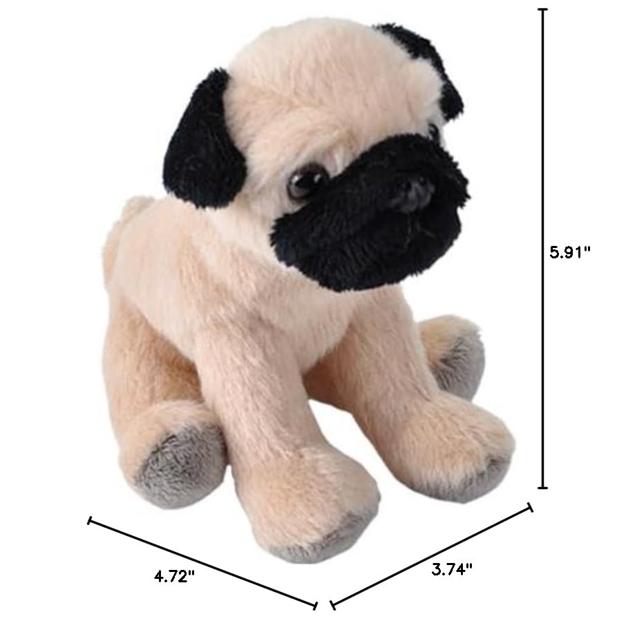 Wild Republic Pocketkins Eco Pug, Stuffed Animal, 5 Inches, Plush Toy, Made From Recycled Materials, Eco Friendly