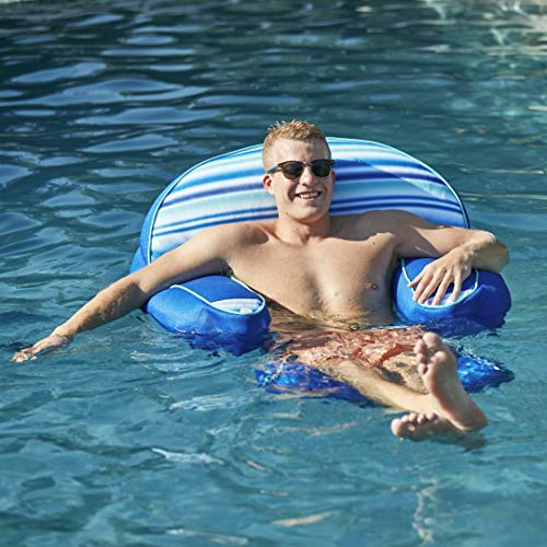 Big Joe Lazy Lounger No Inflation Needed Pool Float With Headrest And Footrest, Blurred Blue Double Sided Mesh, Quick Draining Fabric, 3.5 Feet Lounger