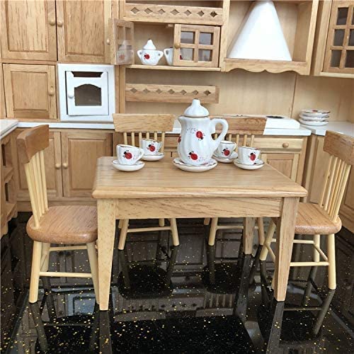 Miniature Dining Table & Chair Set For Dollhouse 1 12 Scale Wooden Furniture Model 5Pcs House Mini Decoration Accessories Diy Ho