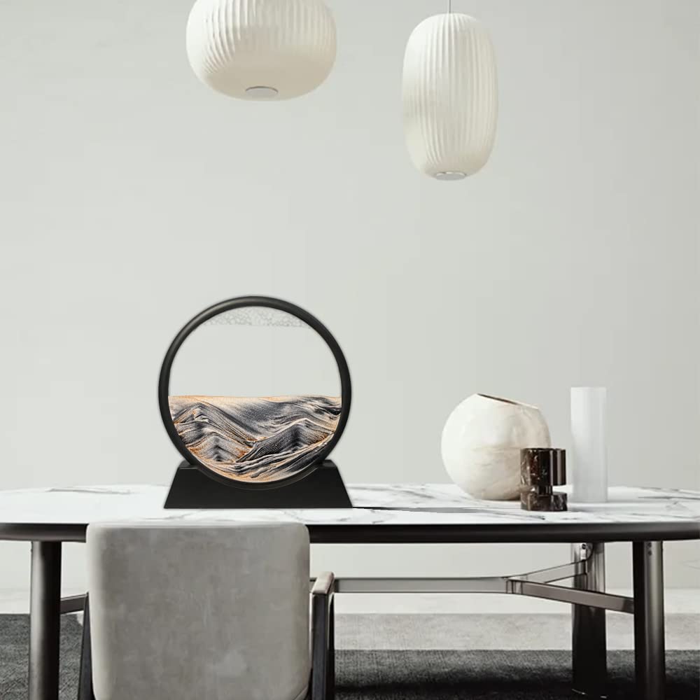 Muyan Moving Sand Art Picture Sandscapes in Motion Round Glass 3D Deep Sea Art for mature-themed Kid Large Desktop Toys (Black  7 Inch)