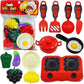 DZLING Kids Kitchen Play Set, 14 Pieces, Cooking Utensils with Toy Stove, Vegetables and Accessories, Ages 3+