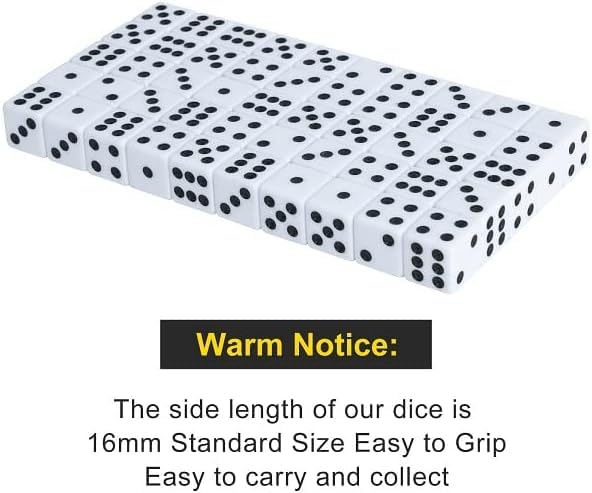 50 Pack 16MM White Dice - Six Sided Standard Opaque White Dice with Black Pips Dots for Board games