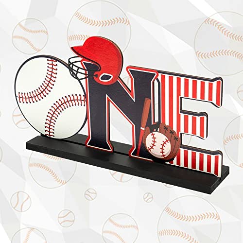 Haooryx Baseball Wooden Table Centerpiece - One Letter Sign Wooden Table Centerpiece Kids' First Birthday Decoration My Rookie Year Sport Arty Supplies One Year Old 1St Birthday Baby Shower Photo Prop
