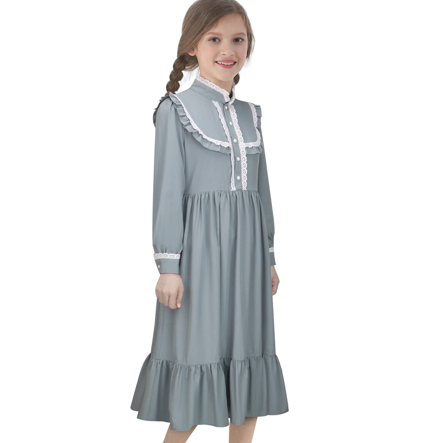 Todollcos Girlsharriet Tubman Costume Pioneer Colonial Dress Victoria Retro Rustic Skirt Kids Cosplay Outfits Party (Blue, 150Cm