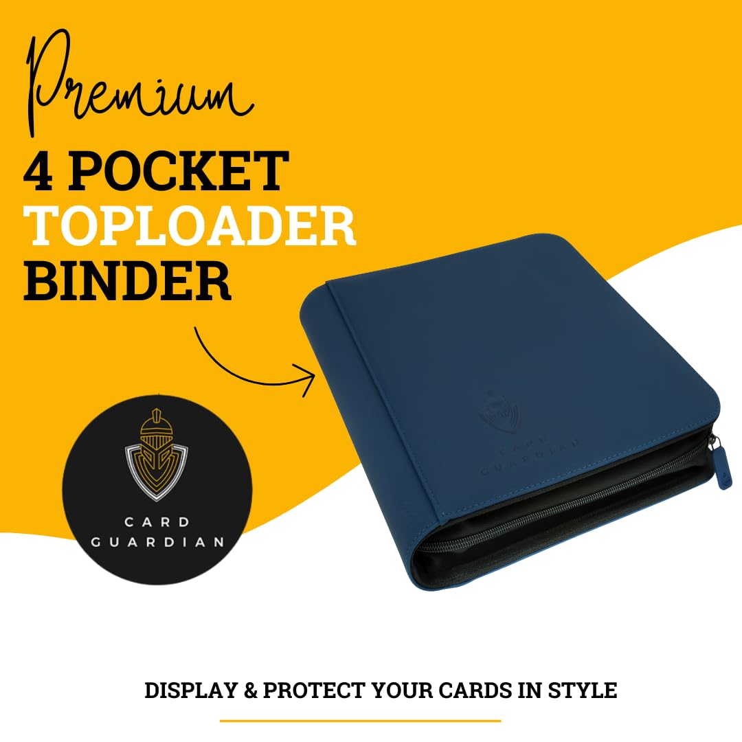 Card Guardian - Toploader 4 Pocket enhanced Binder with Zipper for 160 Cards - Side Loaded Pockets - Compatible with Sports and Trading Cards TCG (Blue)